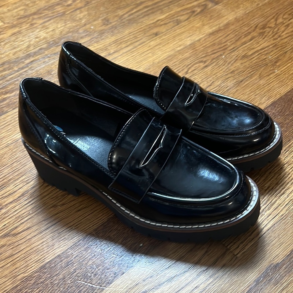 Black Glossy Leather Penny Loafers Flats